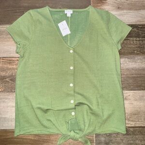 J. Crew Light Green Button-Down Tie-Front Shirt